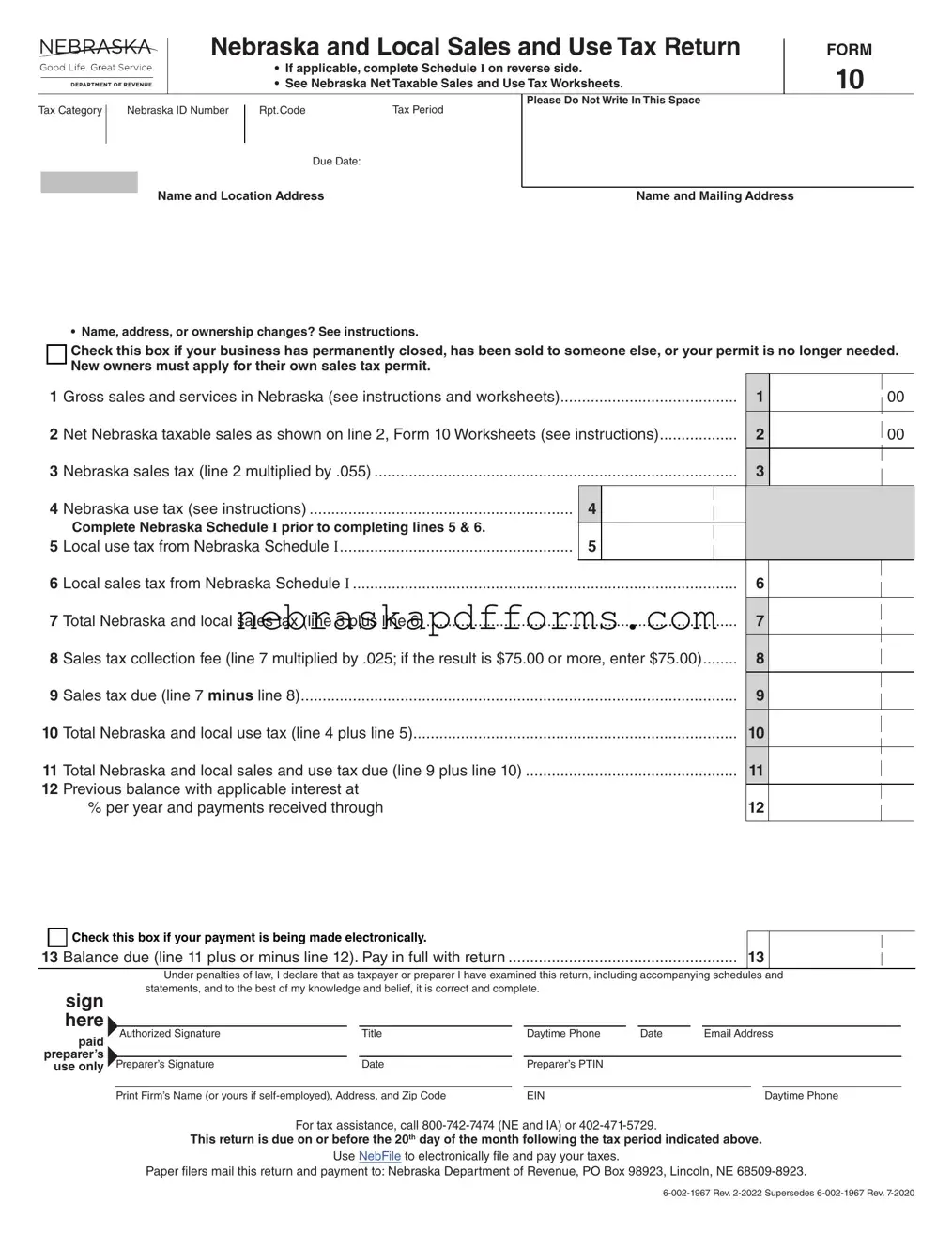 Nebraska 10 Form