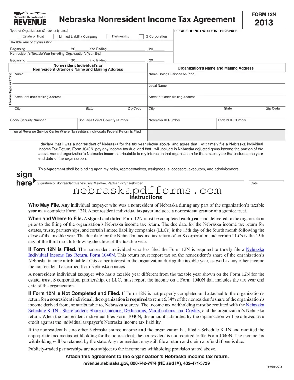 Nebraska 12N Form