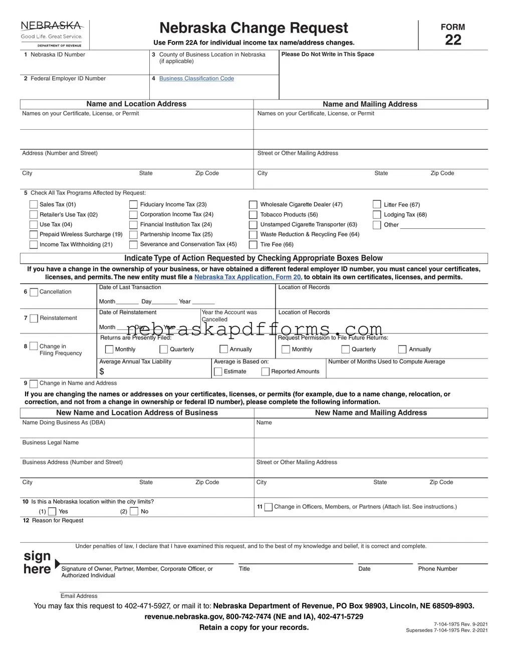 Nebraska 22 Form