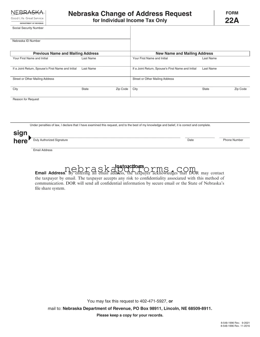 Nebraska 22A Form