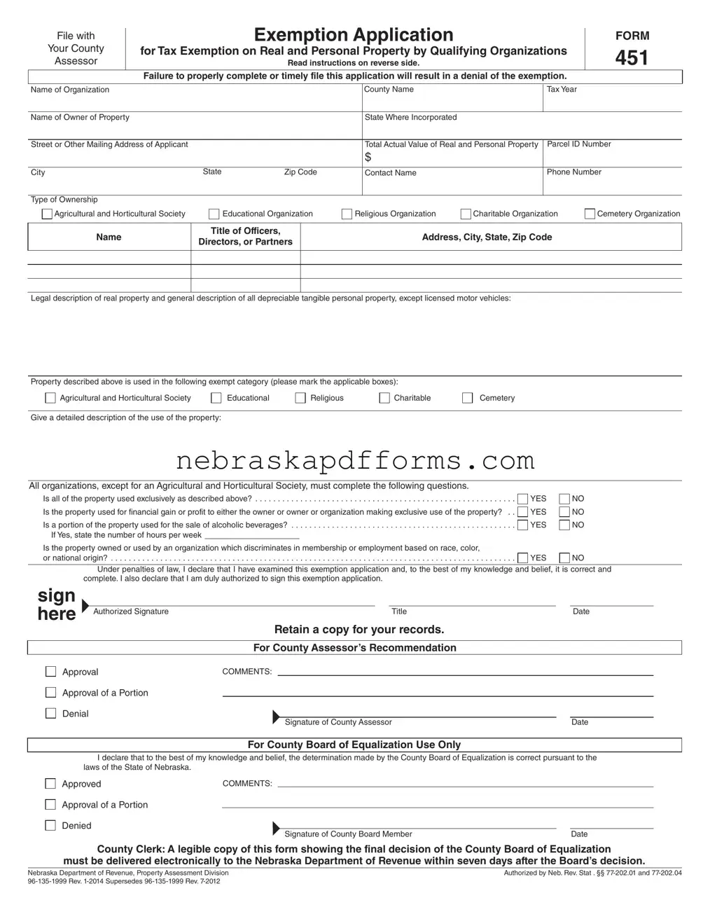 Nebraska 451 Form