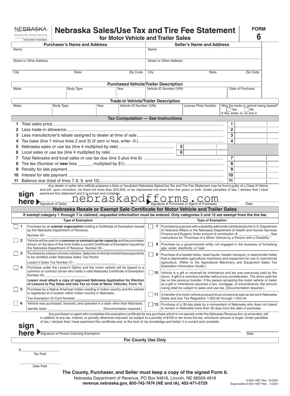 Nebraska 6 Form