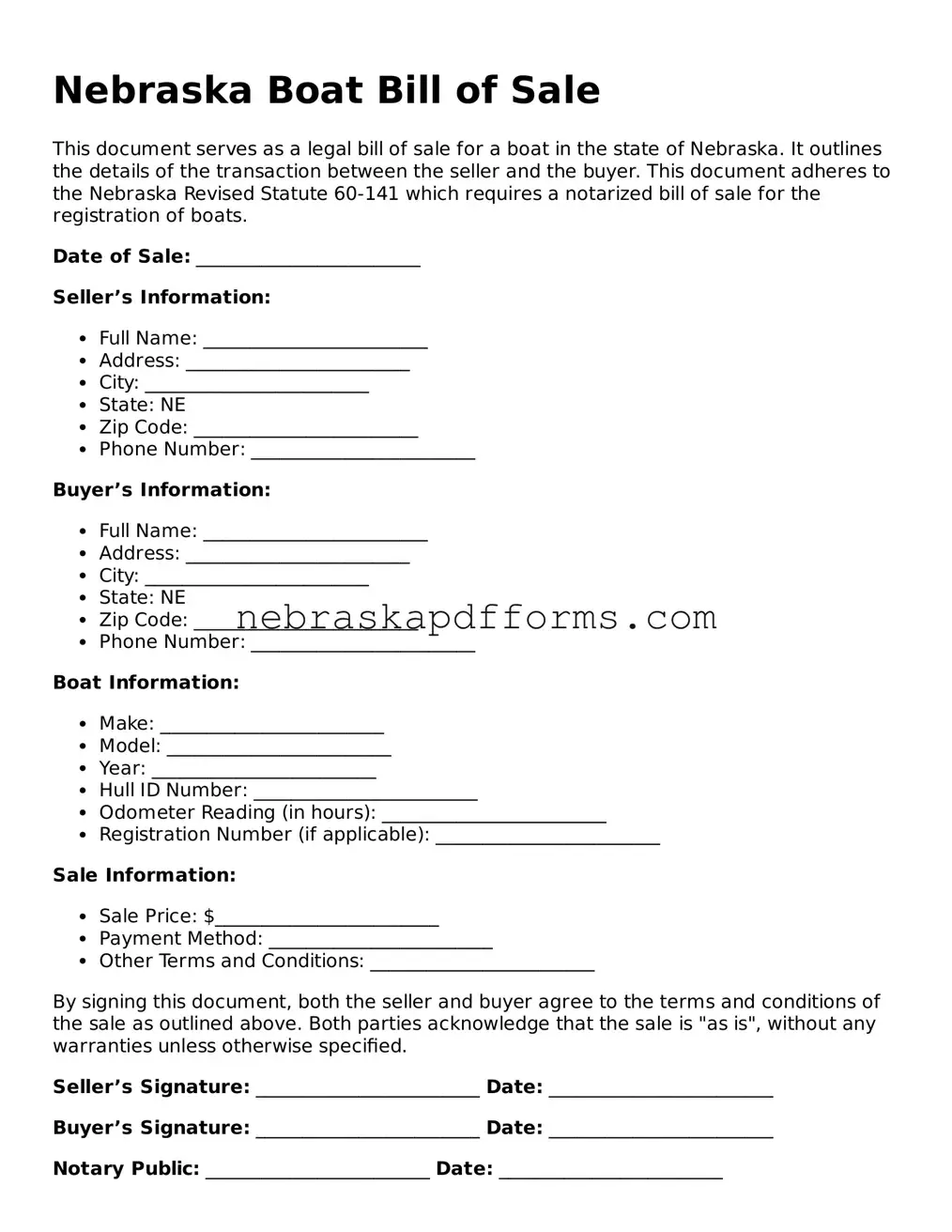 Attorney-Approved  Boat Bill of Sale Document for Nebraska