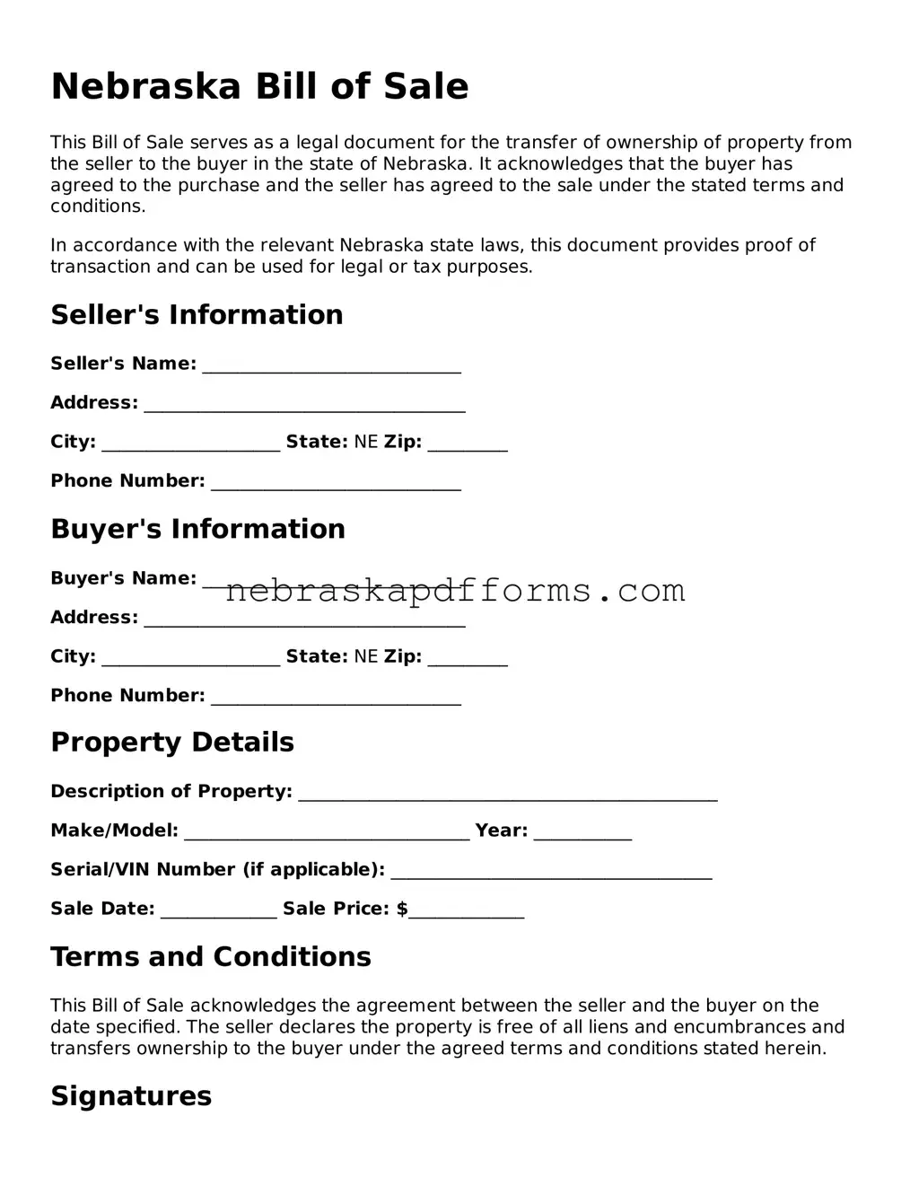 Attorney-Approved  Bill of Sale Document for Nebraska