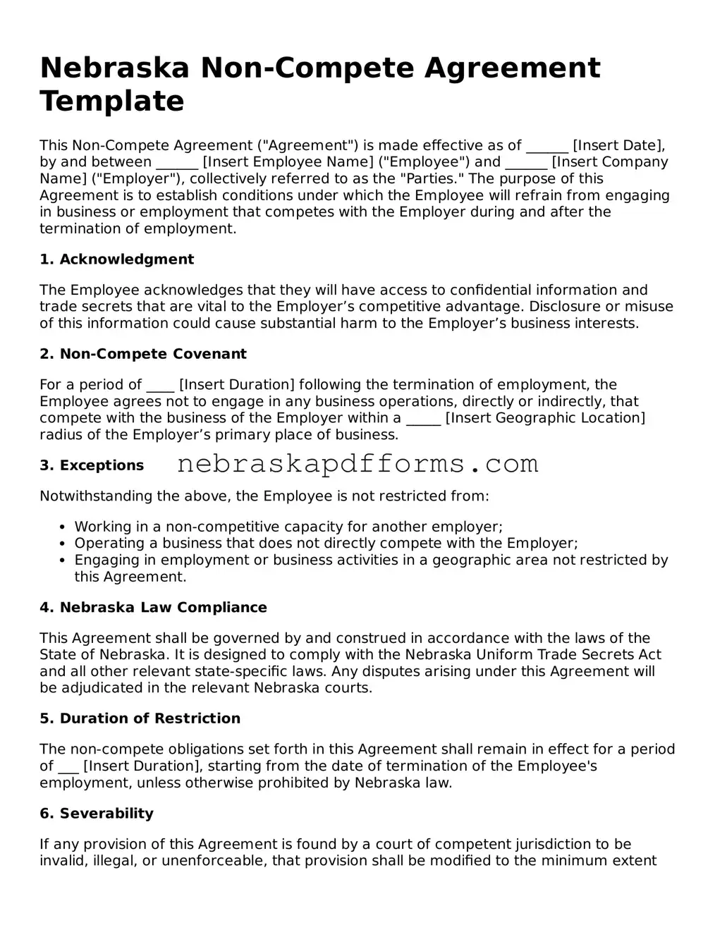 Attorney-Approved  Non-compete Agreement Document for Nebraska
