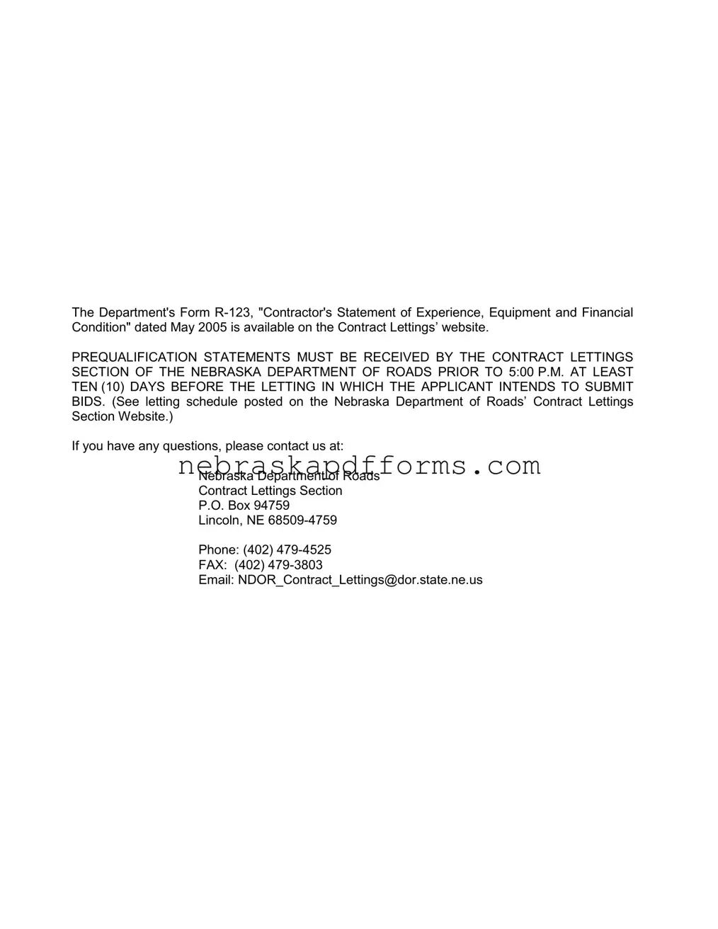 Nebraska Department Of Roads Form