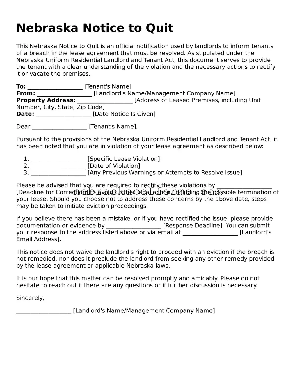 Attorney-Approved  Notice to Quit Document for Nebraska