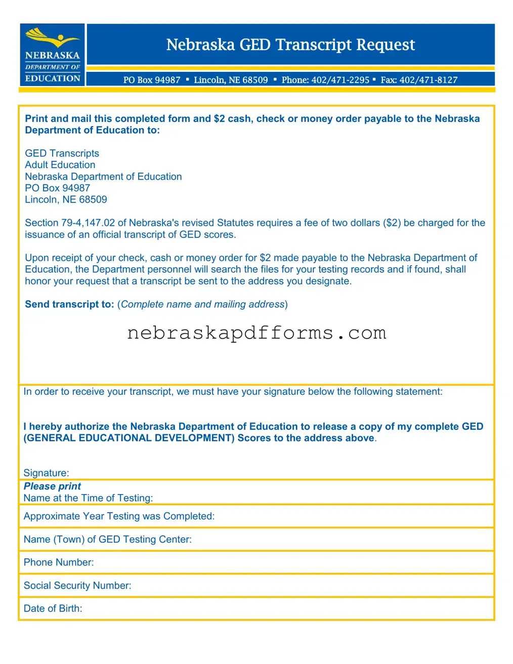 Nebraska Ged Transcript Request Form