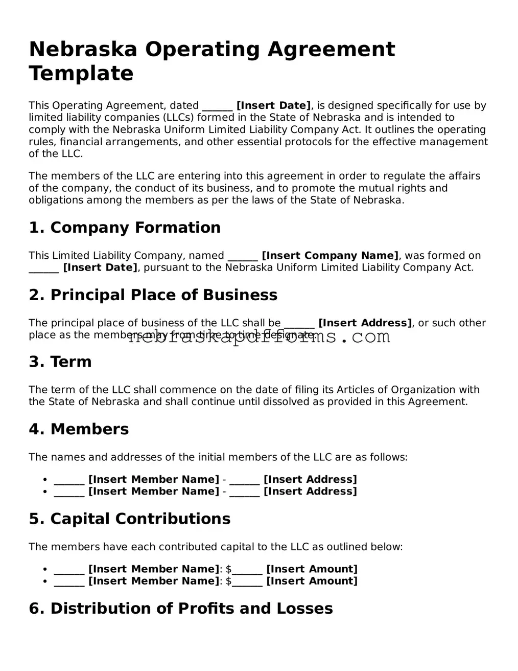 Attorney-Approved  Operating Agreement Document for Nebraska
