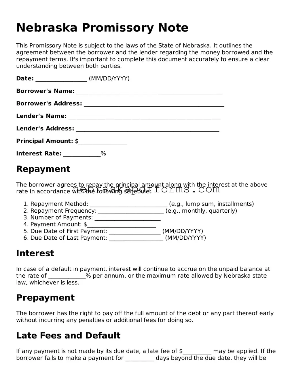 Attorney-Approved  Promissory Note Document for Nebraska