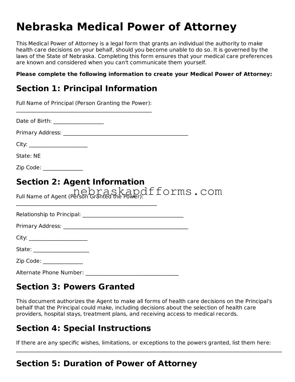 Attorney-Approved  Medical Power of Attorney Document for Nebraska