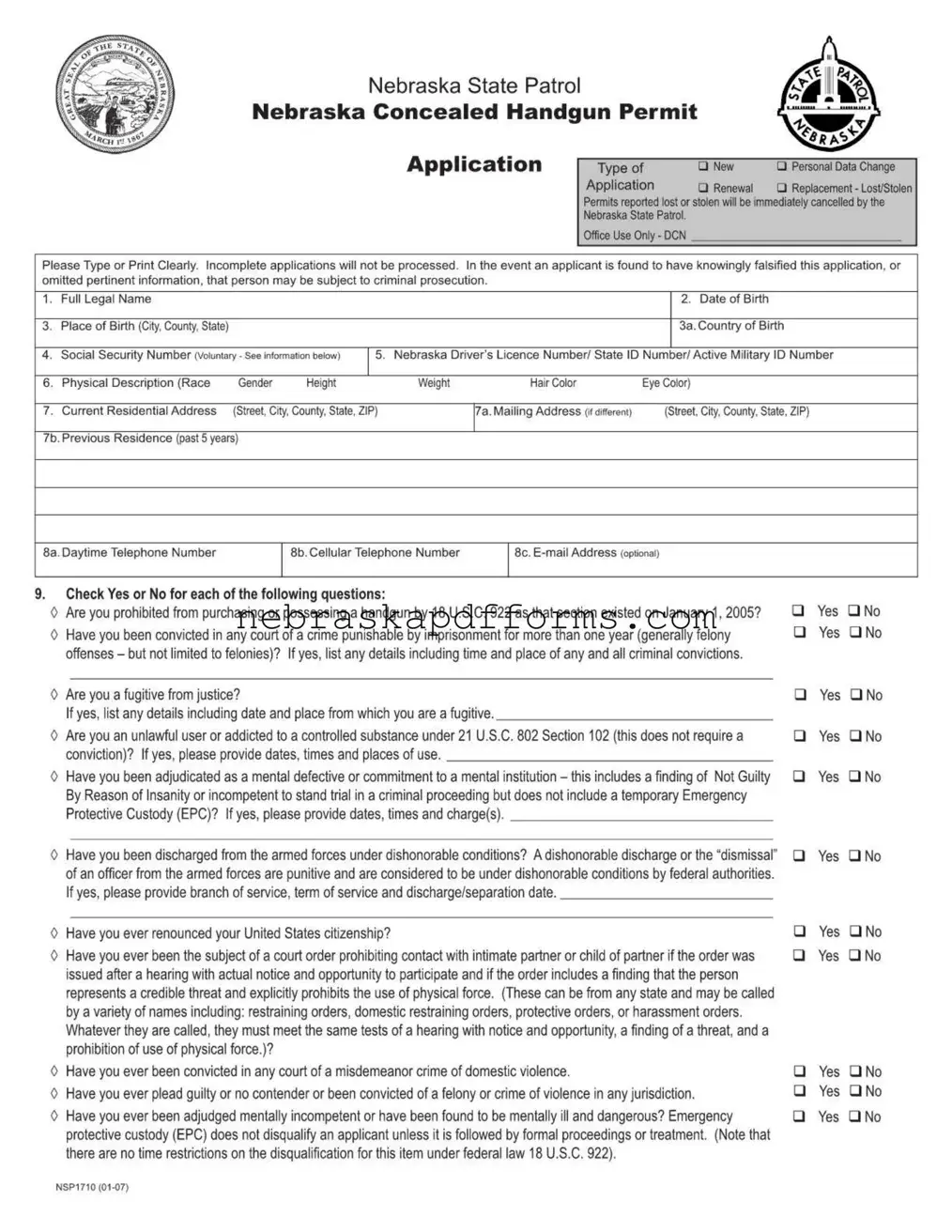 Nebraska Nsp1710 Form