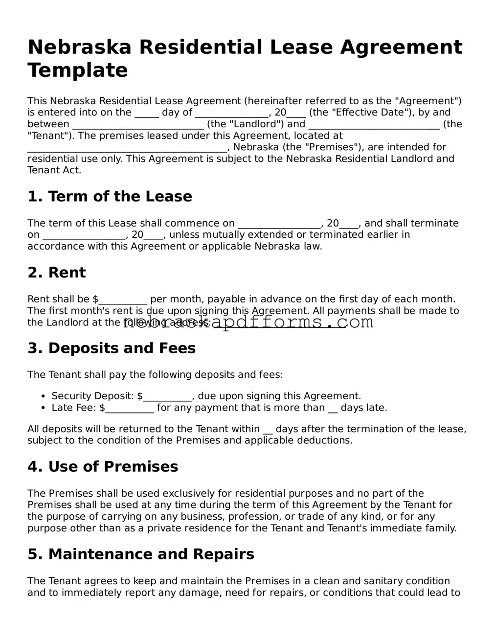 Attorney-Approved  Residential Lease Agreement Document for Nebraska