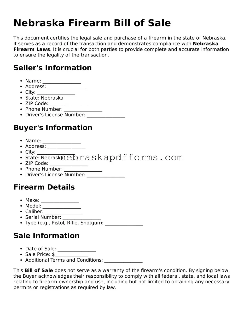 Attorney-Approved  Firearm Bill of Sale Document for Nebraska
