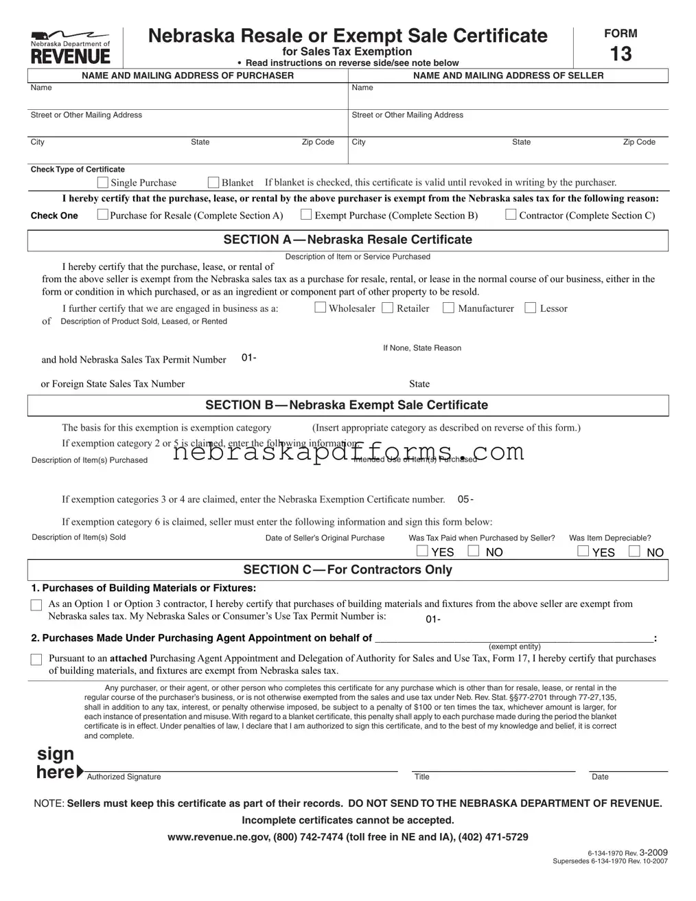 Nebraska Sales Tax Form