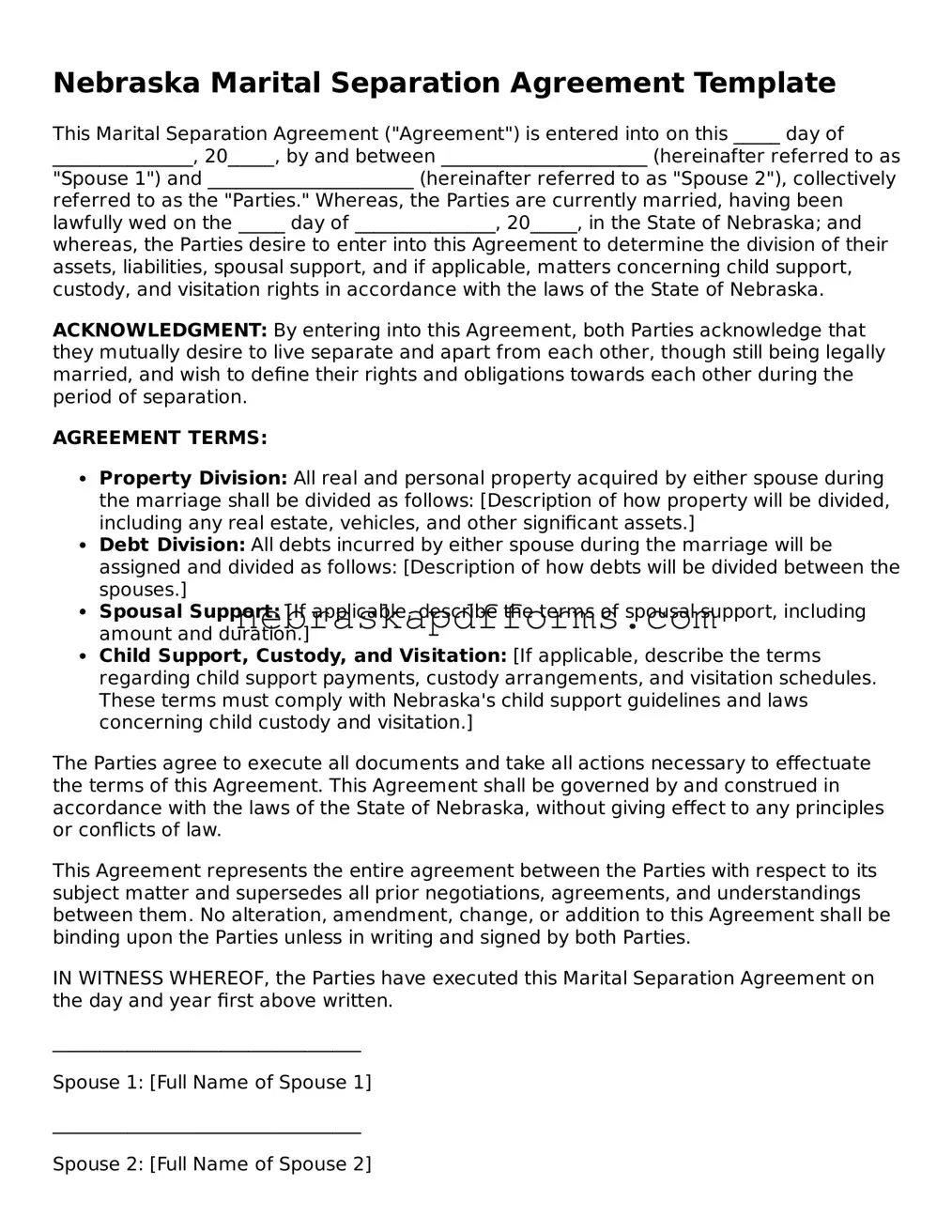 Attorney-Approved  Marital Separation Agreement Document for Nebraska