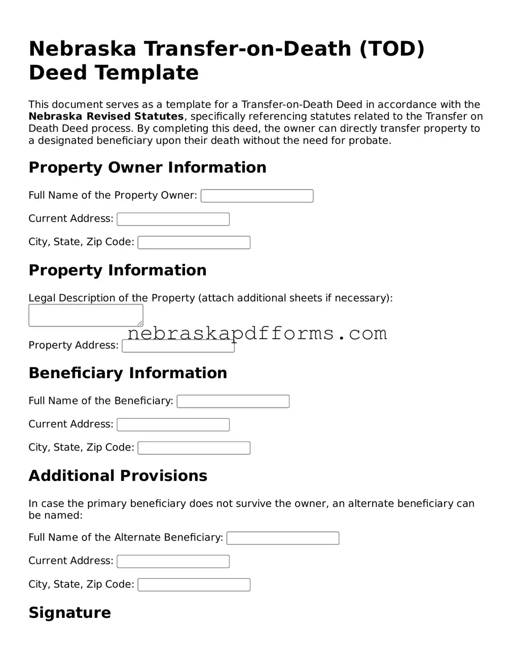 Attorney-Approved  Transfer-on-Death Deed Document for Nebraska