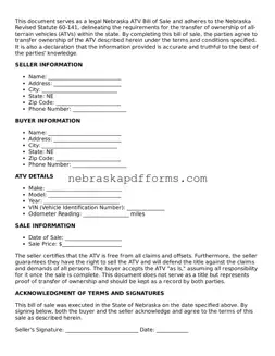 Attorney-Approved  ATV Bill of Sale Document for Nebraska