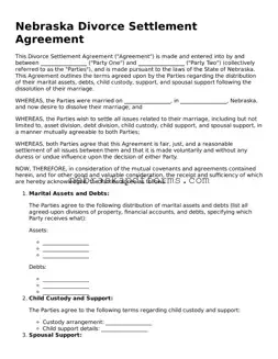 Attorney-Approved  Divorce Settlement Agreement Document for Nebraska