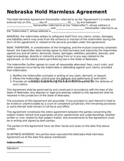 Attorney-Approved  Hold Harmless Agreement Document for Nebraska