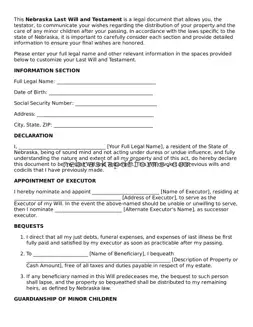 Attorney-Approved  Last Will and Testament Document for Nebraska
