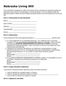 Attorney-Approved  Living Will Document for Nebraska