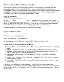 Attorney-Approved  Notary Acknowledgement Document for Nebraska