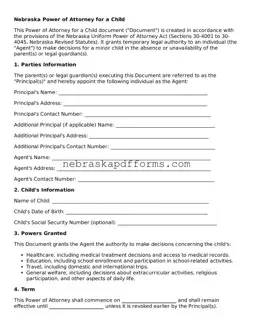 Attorney-Approved  Power of Attorney for a Child Document for Nebraska