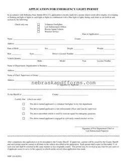 Nebraska Red Light Permit Form