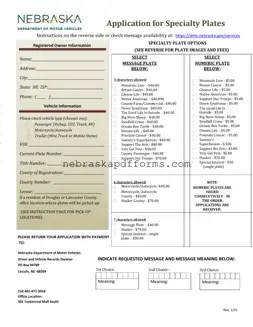Nebraska Specialty Plates Form