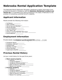 Attorney-Approved  Rental Application Document for Nebraska